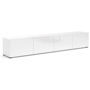 DMORA Meuble tv ame, buffet de salon, armoire basse pour tv, base murale de rangement, made in italy, 225x38h39 cm, blanc brillant pas cher