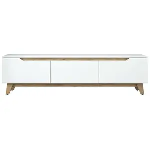 DMORA Meuble TV Cor, Buffet de salon, Armoire basse pour TV, Base murale de rangement, 180x35h49 cm, Blanc et Noyer pas cher