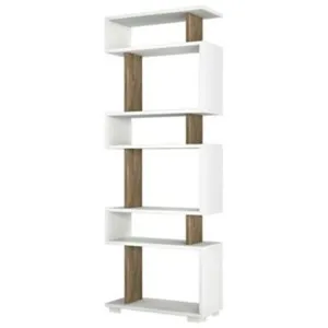 DMORA Bibliothèque Panopea, Etagère de bureau, Porte-livre mobile, Librairie, 60x20h165 cm, Blanc et Noyer pas cher
