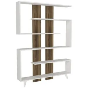 DMORA Bibliothèque Gienah, Etagère de bureau, Porte-livre mobile, Librairie, 120x20h162 cm, Blanc et NoyerVendu paramazon