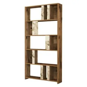 DMORA Bibliothèque scapolita, etagère de bureau, porte-livre mobile, librairie, 90x20h180 cm, noyer et marbre blancVendu parcarrefour