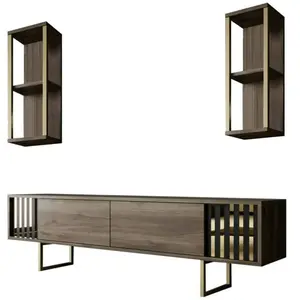 Meuble TV Dliveran - Dmora - Mélamine - Noyer, Noir 180x37h48 cm