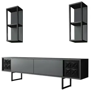 DMORA Meuble TV Dmiggian, Buffet de salon, Armoire basse pour TV, Base murale de rangement, 180x30h48 cm, Anthracite et Noir pas cher
