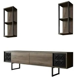 Dmora Meuble TV effet bois beige, noir 180x30 cm pas cher