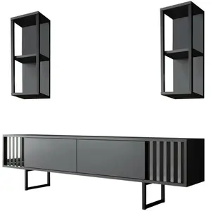 Meuble TV Dfantin - Dmora - Mélamine - Anthracite, Noir 180x37h48 cm pas cher
