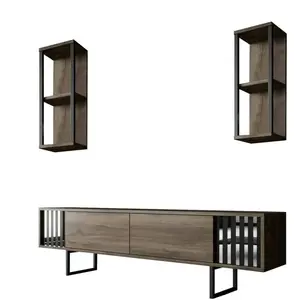 Meuble TV Dfantin - Dmora - Mélamine - Noyer, Noir 180x37h48 cm pas cher