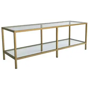 DMORA Meuble TV Dklaasse, Buffet de salon, Armoire basse pour TV, Base murale de rangement, 130x40h45 cm, Or pas cher