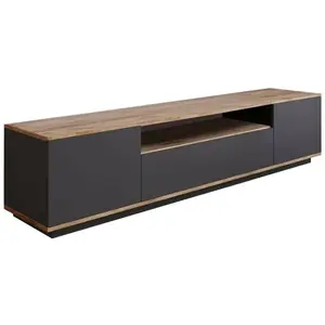 Meuble TV Dpierott - Dmora - Mélamine - Chêne, Anthracite 180x51h44.6 ...