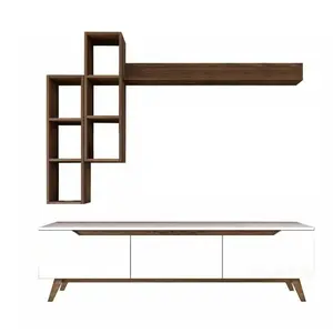Meuble TV Dleonard - Dmora - Mélamine - Blanc, Noyer 180x40.5h48.6 cm pas cher