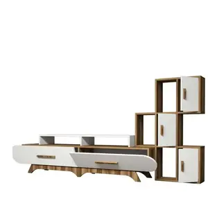 DMORA Meuble mural lupo, composition du salon, meubles de salon polyvalents, meuble télé, 205x37h50 cm, noyer et blanc pas cher