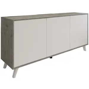 DMORA Buffet Annina, 153,9 x 39,6 x h72 cm, gris clair, blanc