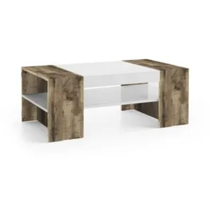 DMORA Table basse effet bois blanc brillant, beige 110x60 cm pas cher