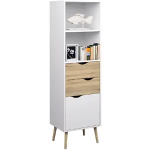 Comparateur de prix : Dmora - Bibliothèque Sandrine, 50x39h171 cm, Blanc, Chêne, Panneau effet bois