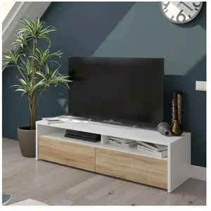 DMORA Alter - Meuble TV avec Compartiments Blanc et Chêne pas cher