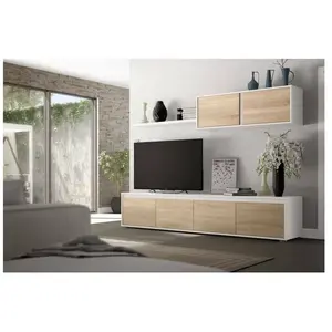 DMORA Meuble complet pour meuble TV de salon - 200 x 41 h43 - Style et design contemporain, blanc et chêne pas cher