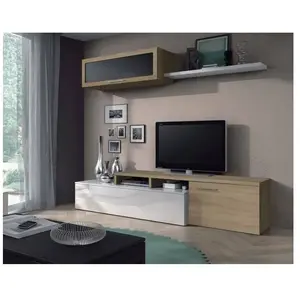 DMORA Meuble TV effet bois beige, blanc brillant 200x41 cmVendu parrue-du-commerce