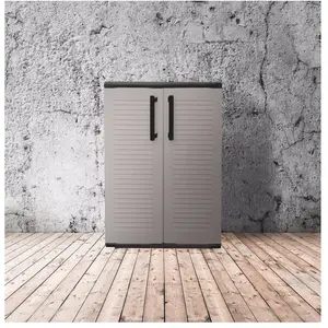 DMORA Armoire d'extérieur anthony, armoire de balcon polyvalente, armoire d'extérieur 2 portes, 100% made in italy, 68x37h90 cm, gris clair et noir, finition rayéeVendu parcarrefour