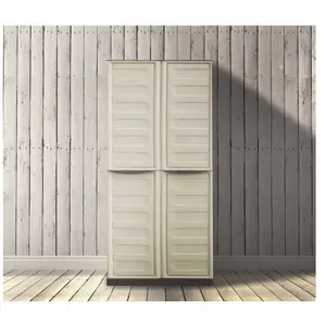 DMORA Armoire d'extérieur ipno, armoire de balcon polyvalente, armoire à balais 2 portes, 100% made in italy, 70x47h178 cm, beige et marron, finition rayée pas cher