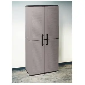 Comparateur de prix : DMORA Armoire d'extérieur Dambrosin, Meubles de balcon, Armoire polyvalente avec étagères, 68x37h163 cm, Gris et Noir, Finition rayée