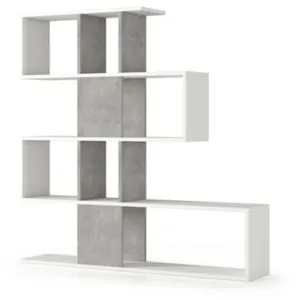 DMORA Bibliotheque Dfav, Bibliotheque double face avec 5 Etageres, Etagere en zigzag pour livres, 145x29h145 cm, Blanc et CimentVendu parcarrefour