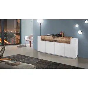 Comparateur de prix : DMORA Buffet effet bois blanc brillant, beige 200x45 cm