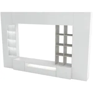 DMORA Meuble TV effet bois blanc brillant et ciment 290x40h192 cmVendu parkaufland