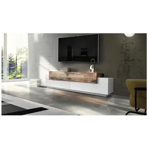 DMORA Meuble TV effet bois blanc brillant, beige 200x45 cm pas cher