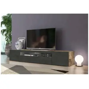 DMORA Meuble tv amore, buffet bas de salon avec 3 portes, base pour meuble tv, 100% made in italy, 200x40h37 cm, érable et ardoise 8052773601856 pas cher
