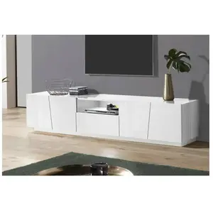 Comparateur de prix : DMORA Meuble TV effet bois blanc brillant 220x43cm