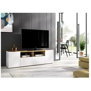 DMORA Meuble TV Etna, Buffet bas de salon, Buffet de salon pour télévision, 142x35h44 cm, Blanc et Chêne Noeud pas cher