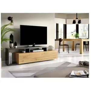 DMORA Meuble TV Maiella, Buffet bas de salon, Buffet de salon pour télévision, 165x40h47 cm, Chêne Nodi et Anthracite pas cher