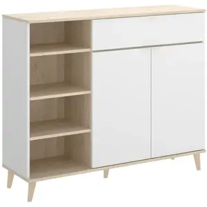 Dmora Buffet effet bois beige, blanc 120x40 cm pas cher