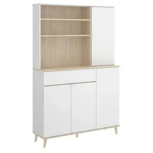 Buffet Dmere - Dmora - Mélamine - Blanc, Chêne 120x42h191 cm pas cher
