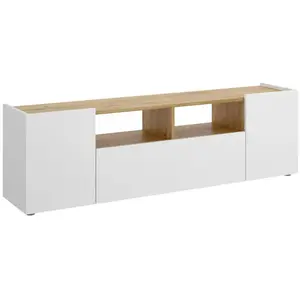 Meuble TV Dcotal - Dmora - Mélamine - Blanc, Chêne Knots 141.7x34h43.8... pas cher
