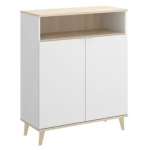DMORA Buffet Varatella, Buffet garde-manger de salon, Buffet de salon moderne avec 2 portes, 80x40h102 cm, Blanc et Chêne pas cher