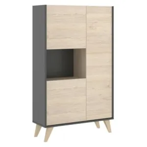 DMORA Buffet Boario, Buffet de salon haut, Buffet de salon moderne avec 3 portes, 81x43h135 cm, Chêne et Anthracite pas cher