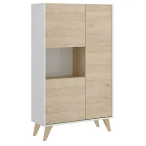 DMORA Buffet Boario, Buffet de salon haut, Buffet de salon moderne avec 3 portes, 81x43h135 cm, Chêne et Blanc pas cher