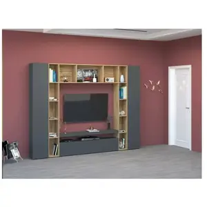 Comparateur de prix : Dmora - Élément mural Austis, 270x35xh210 cm, Anthracite, Chêne, Panneau effet bois