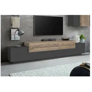 Comparateur de prix : DMORA Meuble Tv Effet Bois Anthracite, Beige 240x45 Cm
