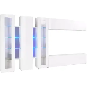 Meuble Mural Dbenal - Dmora - Effet Bois - Blanc brillant 340x30h180 cm