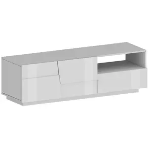 DMORA Meuble tv cecia, buffet bas de salon avec 2 portes et 1 tiroir, base meuble tv, 150x44h46 cm, blanc brillant 8052773886338