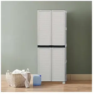 DMORA Armoire d'extérieur Liège, Mobilier d'extérieur, Armoire de buanderie polyvalente, 100% Made in Italy, Gris clair, 70x39h172 cm