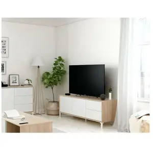 DMORA Meuble TV effet bois beige, blanc 147x41 cm pas cher