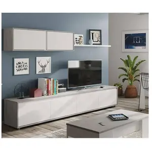 Dmora Meuble TV effet bois blanc, ciment 200x41 cm pas cher