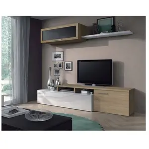 DMORA Ensemble Mural effet bois chêne, blanc brillant 200x41 cm pas cher