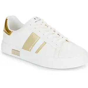 ARMANI EXCHANGE Baskets femme blanches et or plaque Logo sur la semelle, Blanc, 38 EU