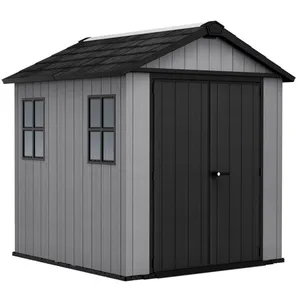 Frankystar Newton + 757/775 - Abri de jardin 223x246x230 cm à 2 portes pour rangement d’outils, finition effet bois Evotech+ en résine grise et noire pas cher