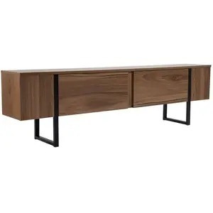 DMORA Meuble tv tarquin, buffet de salon, armoire basse pour tv, base murale de rangement, 180x30 h50 cm, noyer et noir pas cher