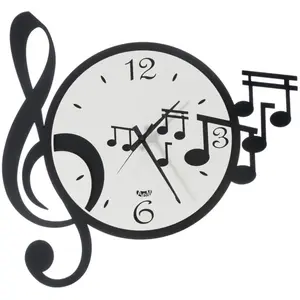 ARTI E MESTIERI horloge murale MUSICA (Blanc et noir - Métal verni) pas cher