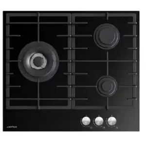 Airlux Airlux ATV63TBK Table de cuisson au gaz Verre noir - 3 foyers pas cher